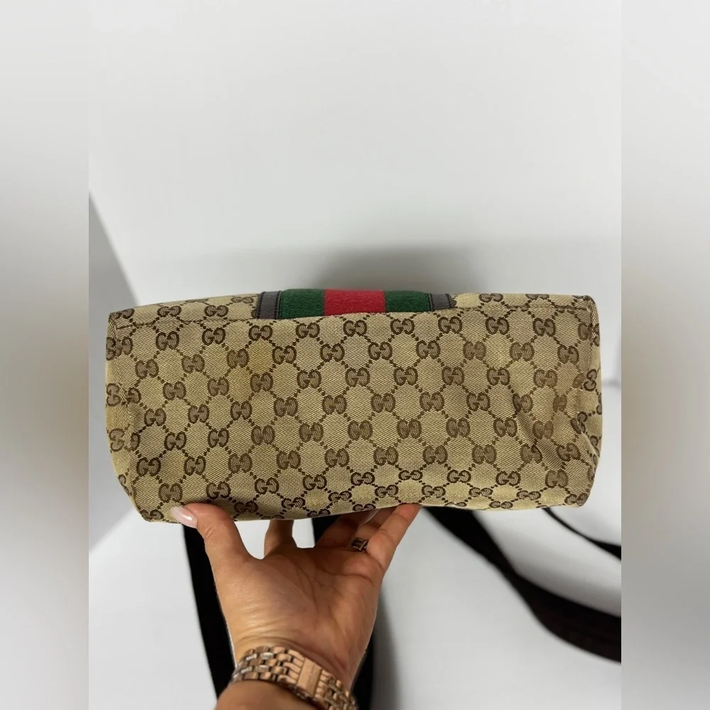 Gucci GG Supreme Cambas Web Monogram Beige and Green Backpack